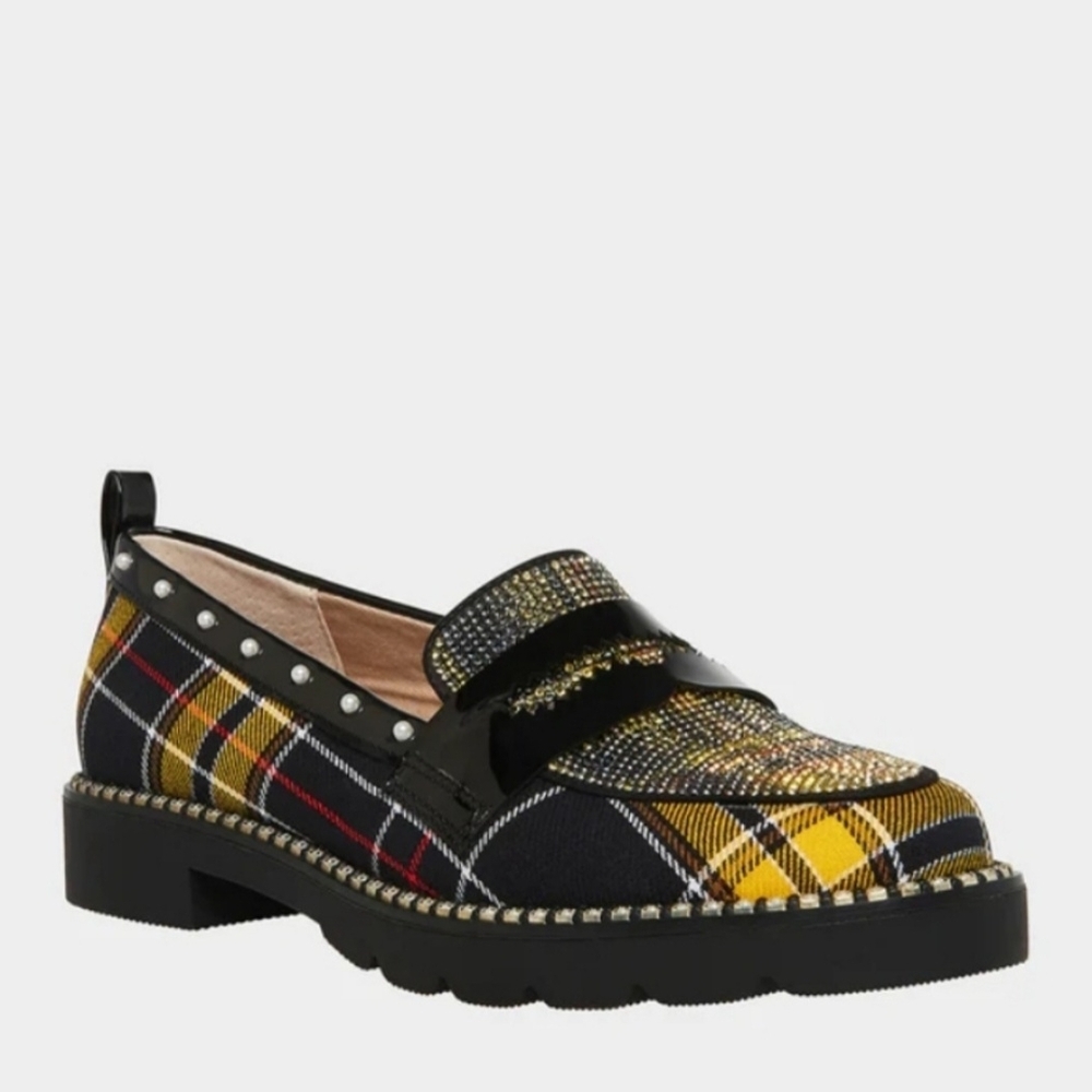 Plaid Loafers with Studded Detail